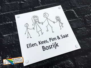 Aluminium naamplaat met opdruk, bv een tekening